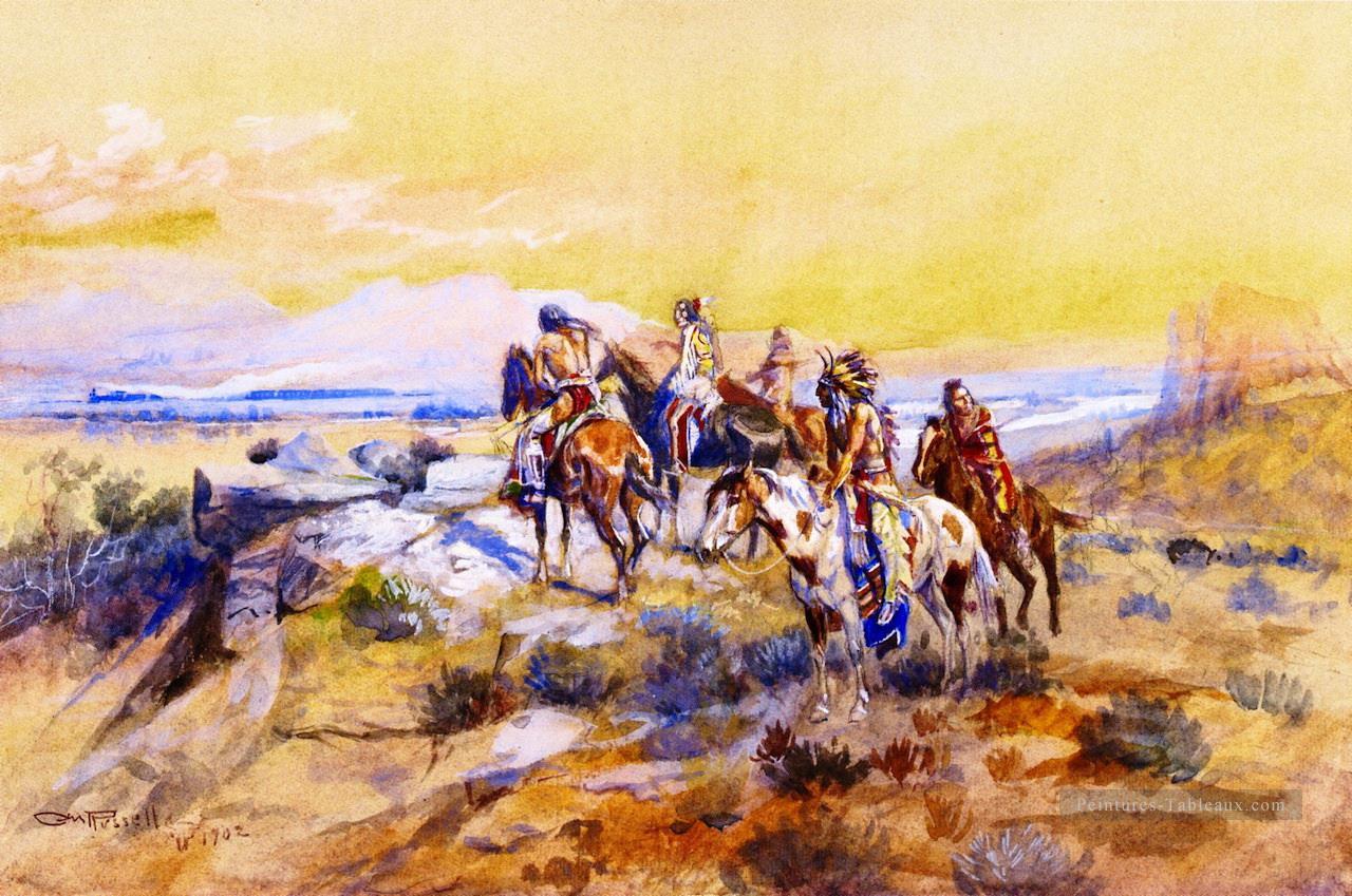 regardant le cheval de fer 1902 Charles Marion Russell Peintures à l'huile